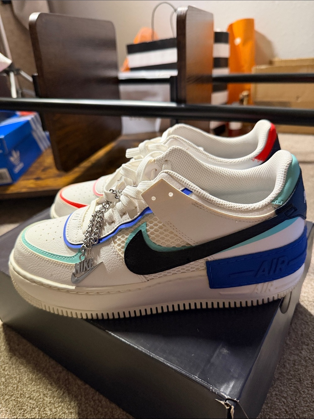 Nike Women’s Air Force 1 Low Multi-Color Sneakers - White/Black/Blue/Teal/Red